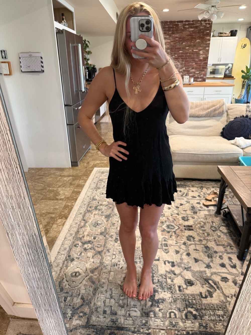 Tobi Black Mini Dress with Ruffle Hem